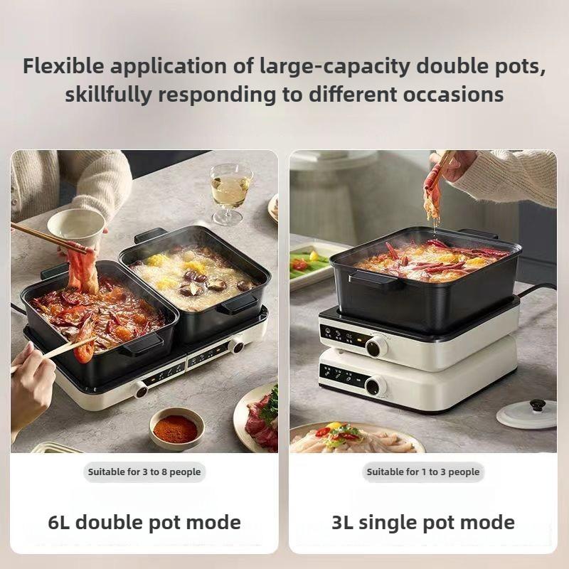 Electric Hot Pot 3L+3L Electric Cooker Stew Pot Folding Dual Steamboat Pot Mandarin Duck Pot Split Foldable Double Flavor