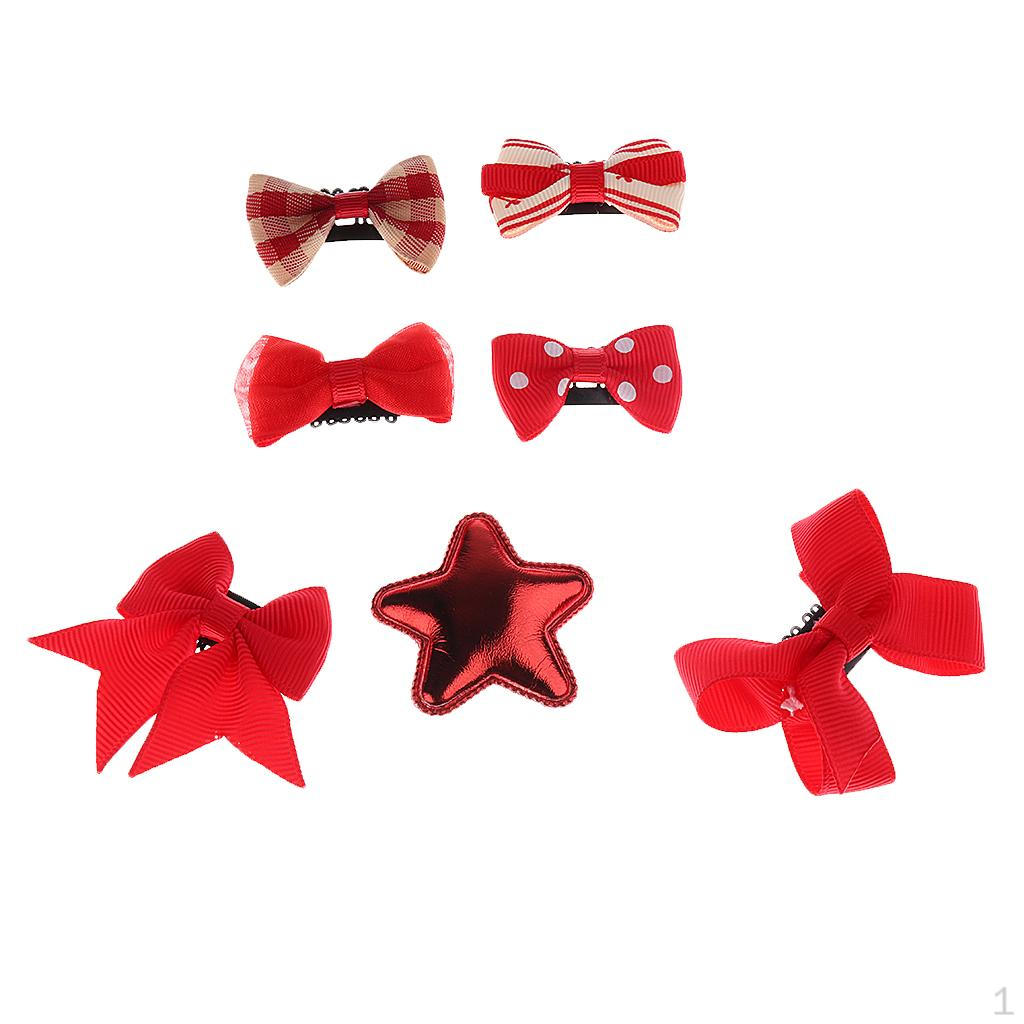 

7 Pcs baby Girls Bowknot Hair Clips Flower Pins Jewelry Gift Set 7 Pcs-Red