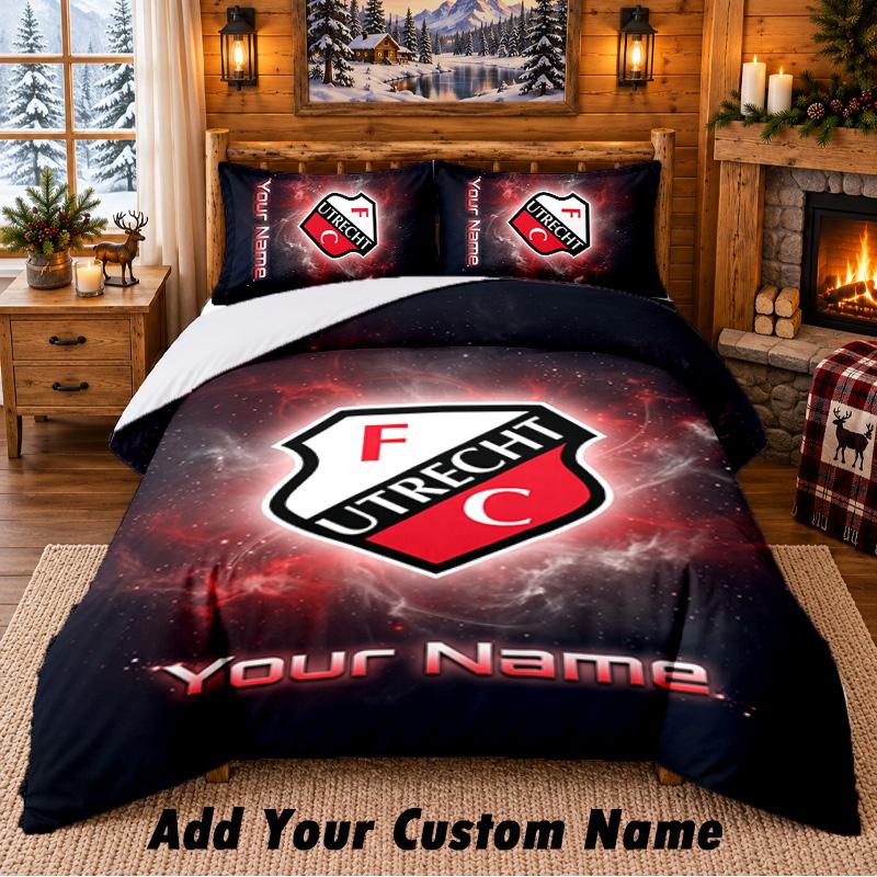 FC Utrecht Pattern Bedding 3Pcs Set Custom Name, Bed Sheet And Pillowcases For Home Bedroom