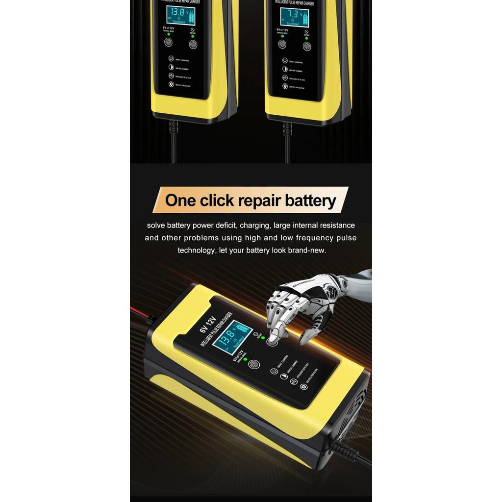 6V/3A 12V/6A Intelligent Car Battery Charger Car and Motorcycle Lead Acid Battery Charger and Smart Pulse Repair Maintainer