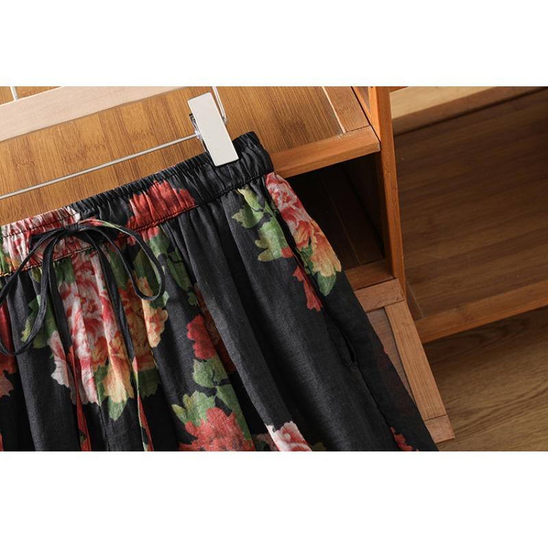 DIMANAF 2026 Estate Nuovi Pantaloni Lunghi Taglie Forti Donna Stampa Vintage Floreale Larghi Vita Elastica Pantaloni Casual da Donna