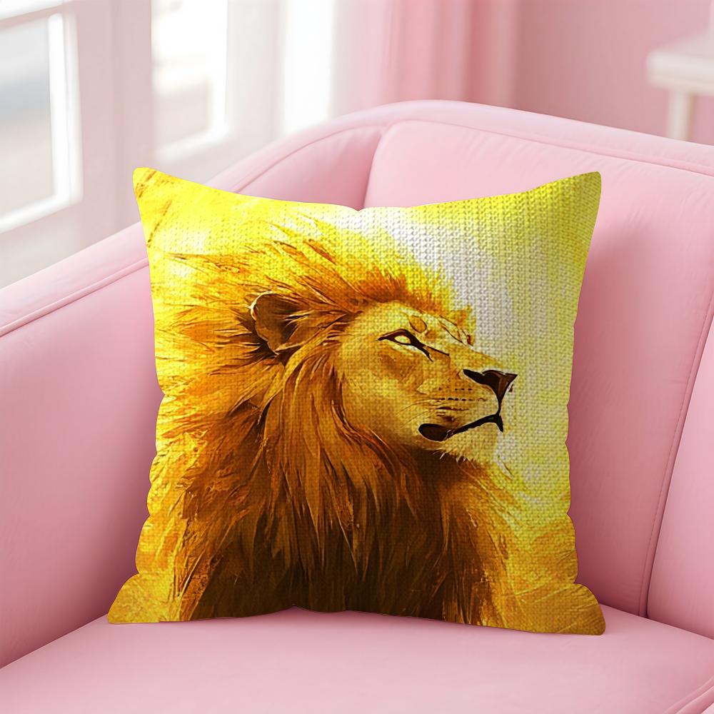 Lion Cool Cushion Cover Natural Linen Pillow Case DoubleSided Print Decorative Sofa Pillowcase Home Decor Gift