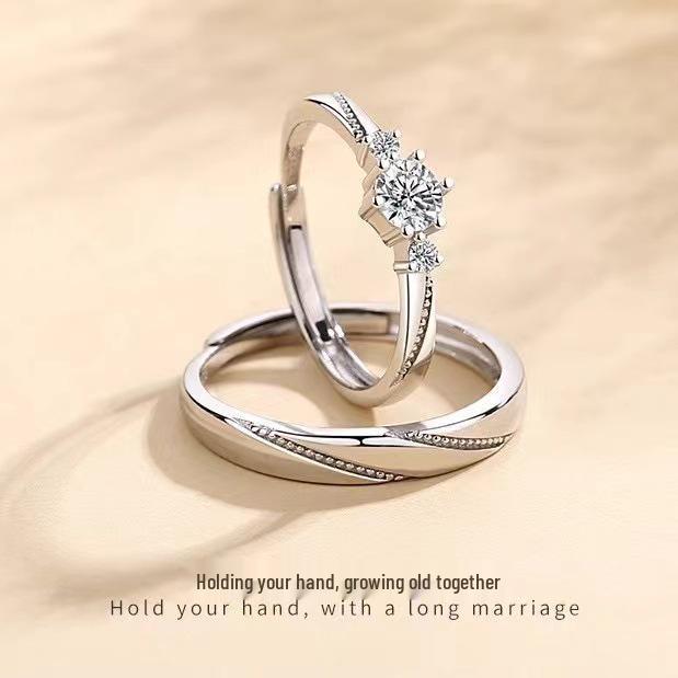 Love at First Sight: Adjustable Unisex Couple Rings with Diamond Inlay - Japanese & Korean Style