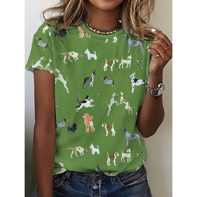 Summer Round Neck 3D Cat Print Top Fashionable Casual Short Sleeved Women's T-shirts