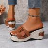 Fashion Fashion Slippers Vintage Buckle Square Toe Slippers Women Shoes Platform Sandals Lady Summer Wear-Resistant Wedge Slides Female