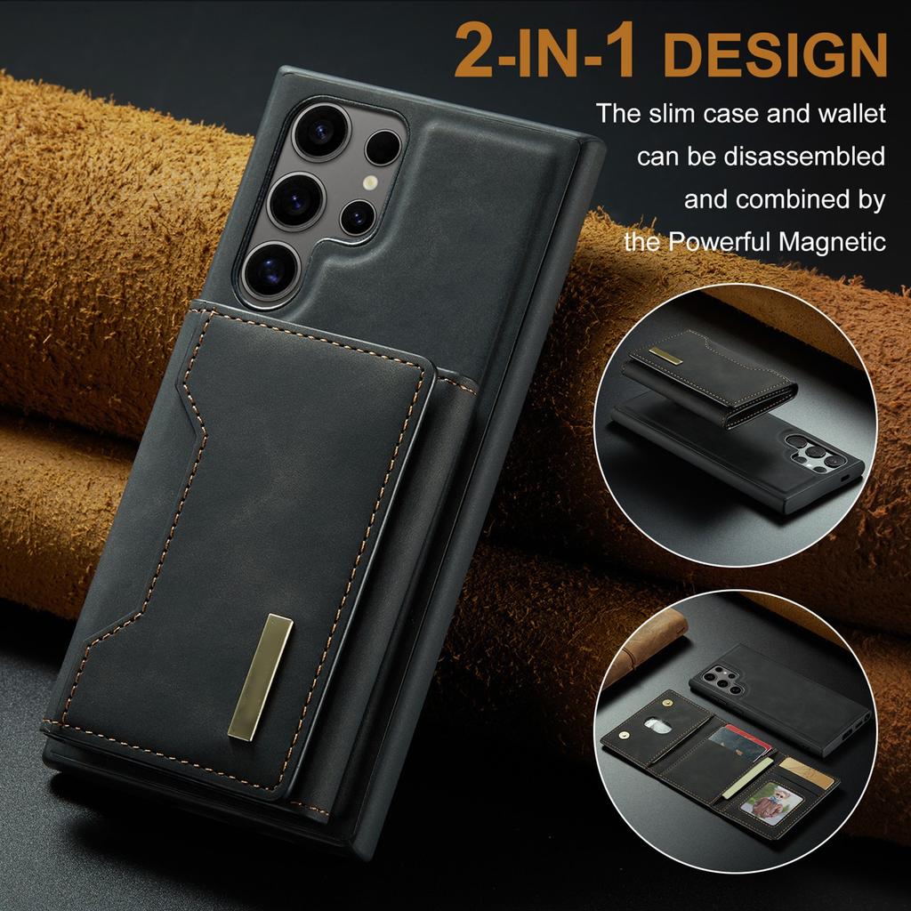 Phone Case Magnetic Detachable Wallet Card Holder Stand Cover Fit for Samsung Galaxy S21 Black S21 Plus