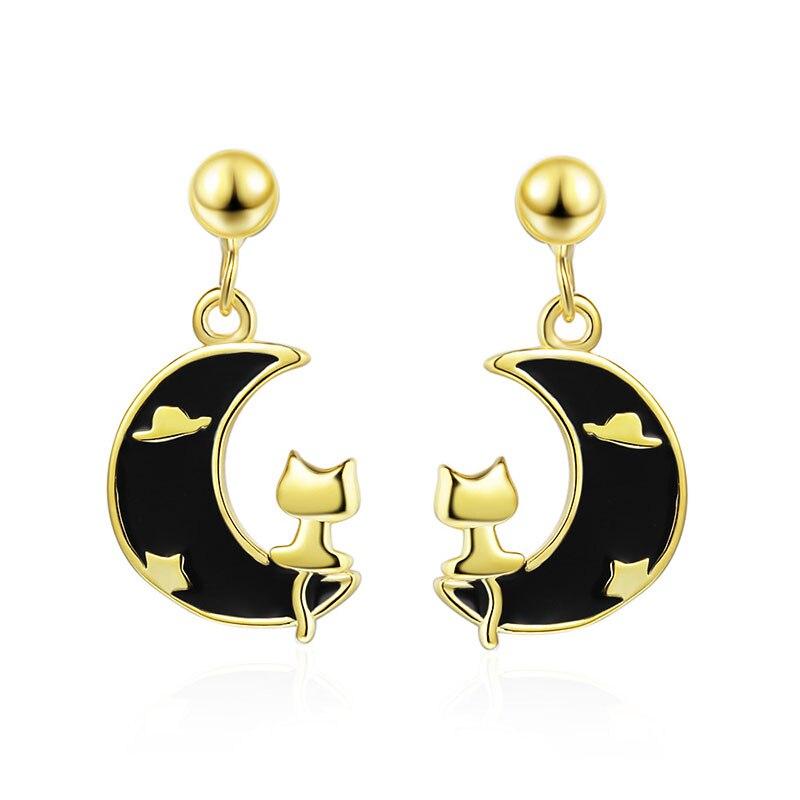 Prevent Allergy Sterling Silver Color Latest Modish Stylish Charm Women Girl Exquisite Craftsmanship Cat Creative Earrings Birthday Gathering
