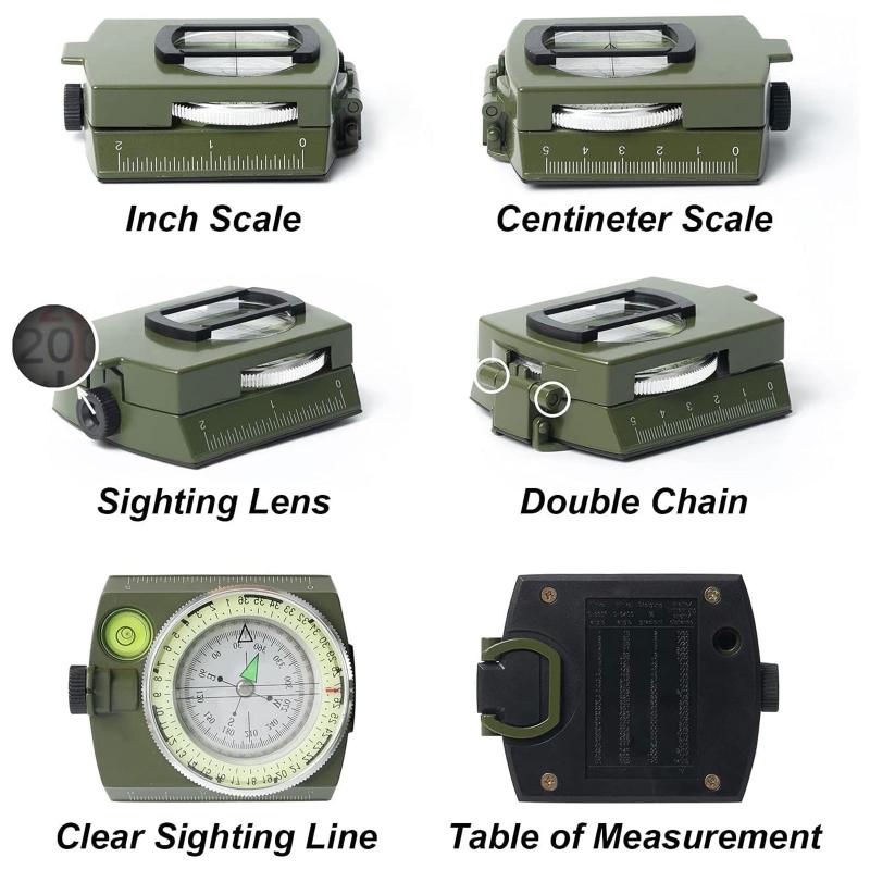 Compass High Precision Multifunctional Military North Green Compass Outdoor,Survival Emergency Luminous Sighting Compass