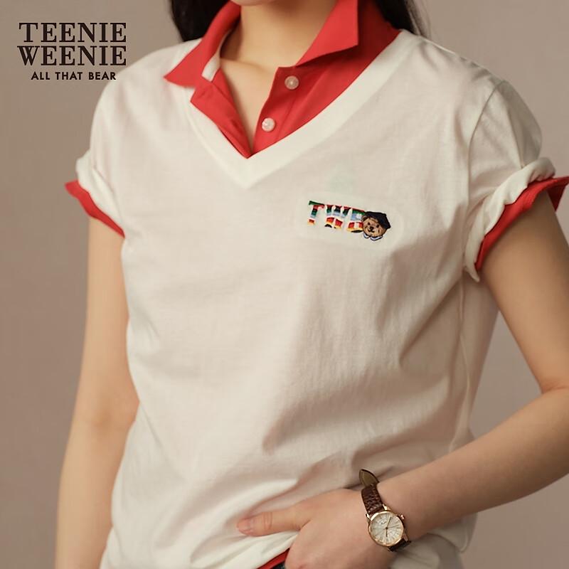 Teenie Weenie Women's V-Neck Bear Graphic Short Sleeve T-Shirt