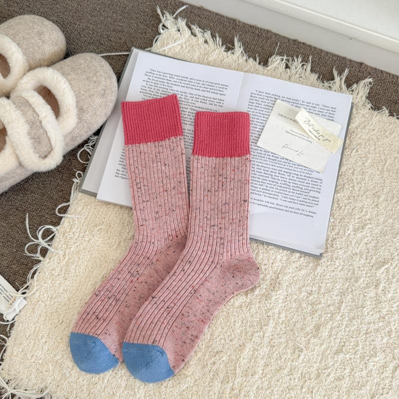 Spring Autumn Socks Double Needle Middle Tube Socks Thickened Warm Retro Women's Stacked Sports Socks Dot Yarn Korean INS Style