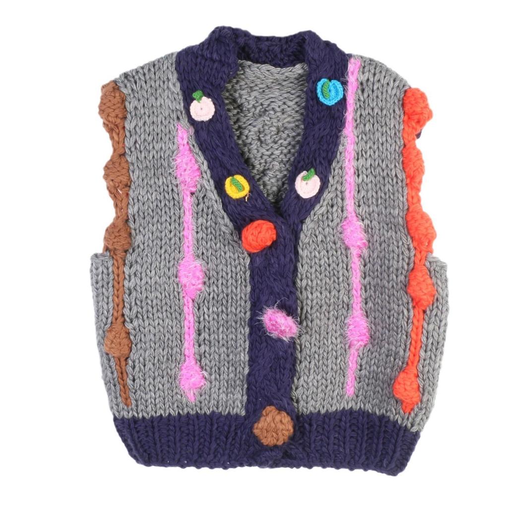 Women's Colorful Flower Knit Vest Sweater - Loose, Thickened, Hand-Crocheted for Layering