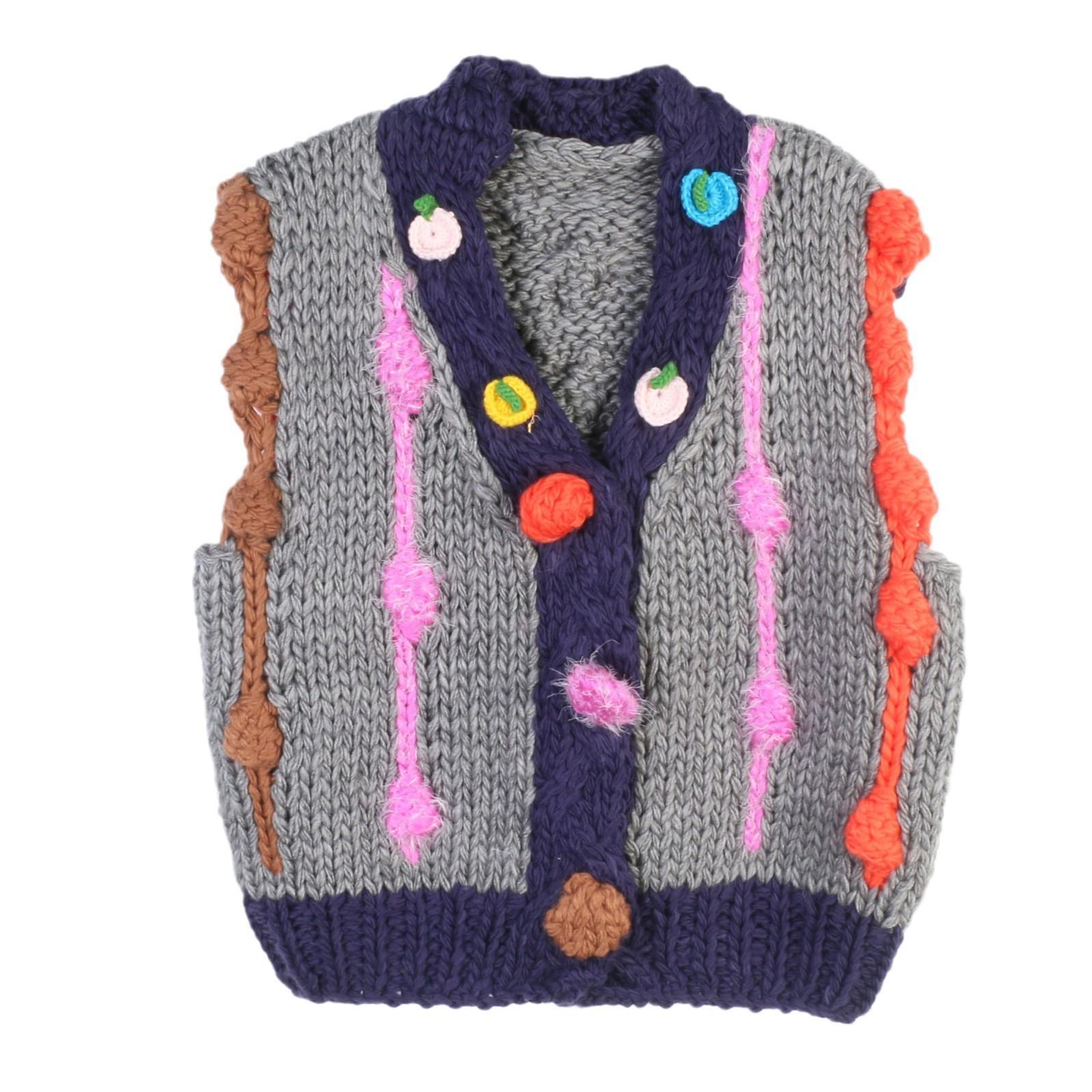 

Женский вязаный жилет-свитер с разноцветными цветами - Свободный, утолщенный, ручной вязки крючком для многослойности Large