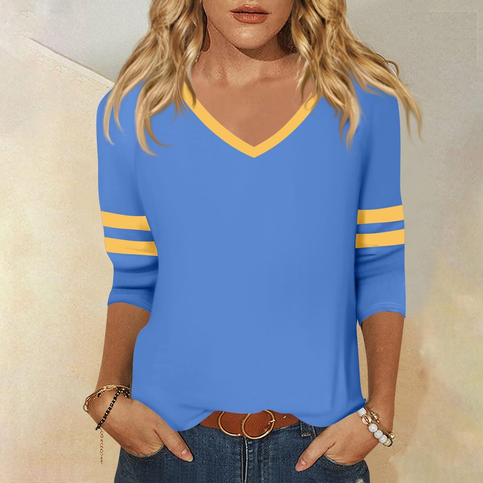 

Женская футболка с рукавом 3/4, повседневная, для выходных, модная, базовая, с V-образным вырезом, обычного кроя L синий