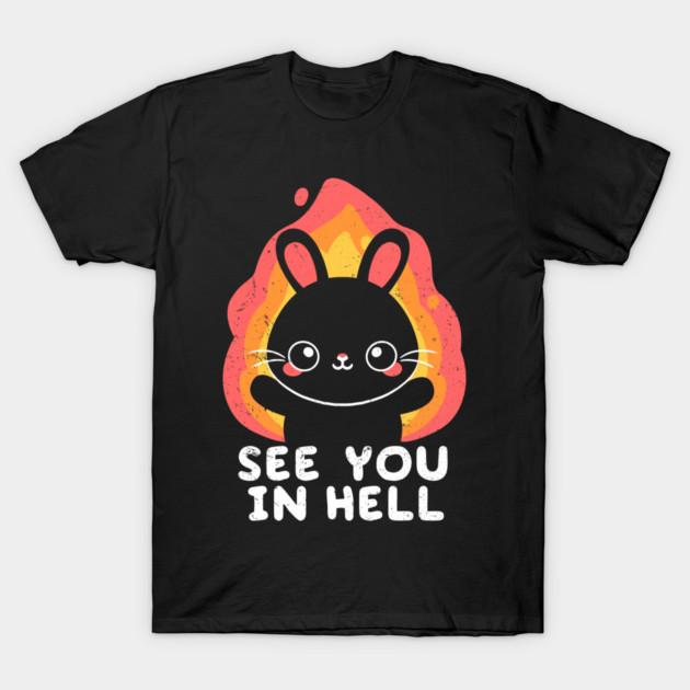 Asian Size Men Black Print T-shirt Bunny See You In Hell No-Cut Print Cotton Tshirt M чёрный