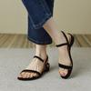 Leather Open-toed Sheepskin Sandals Women's New Simple and Versatile Flat-bottomed Fairy Style French Low-heeled One-word Button Roman Shoes