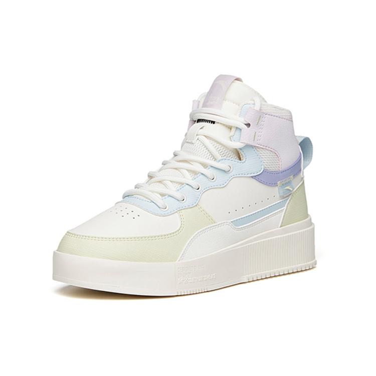 New Anta Life Collection Thermal Slip Resistant High Top Skateboard Shoes Women's White Green Blue 922138011-4
