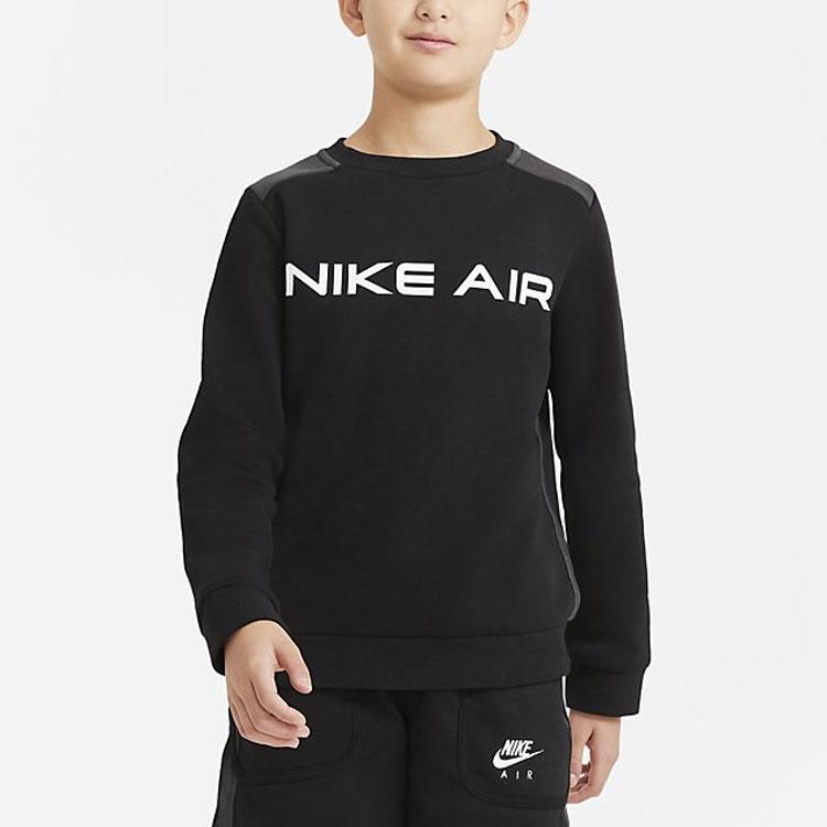 Nike Logo Print Fleece-Lined Crew Neck Sweatshirt Kids Tops Black DA0703-010
