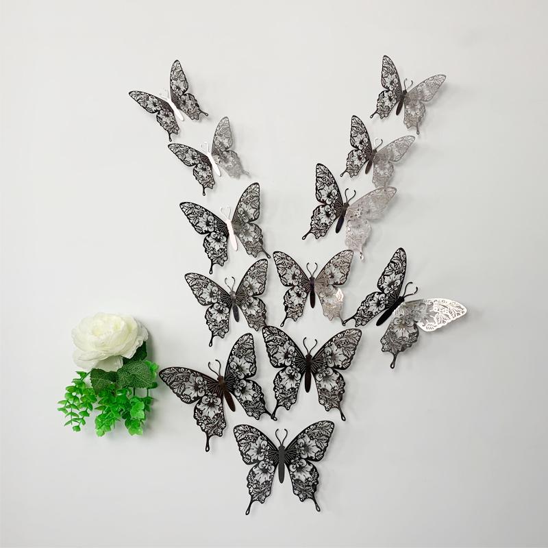 12pcs/Lot 3D Hollow Colorful Butterfly Wall Sticker For Children Room Kids Room Decor Wedding Decoration Living Room Bedroom Art
