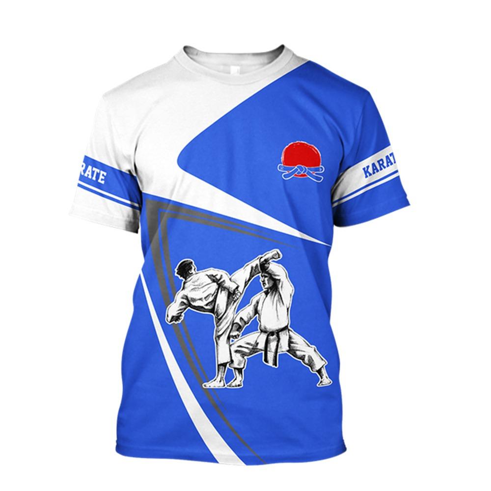 Men's Karate 3D Sports T-shirt, Outdoor Fitness Sportswear, Casual Oversized Round Neck T-shirt, Men's Short Sleeved Wrestling T