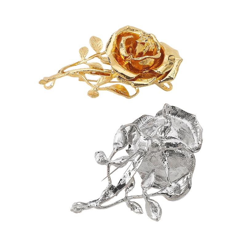 Vintage Přehnaná Kovová Růže Květina Velká Brož Pro Ženy Evropa A Amerika Osobnost Párty Šperky Doplňky
