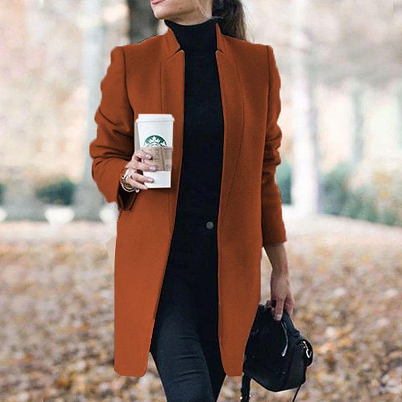 Overcoat Fashion Womens Trench Coat Ladies Solid Color Winter Warm Long Jacket