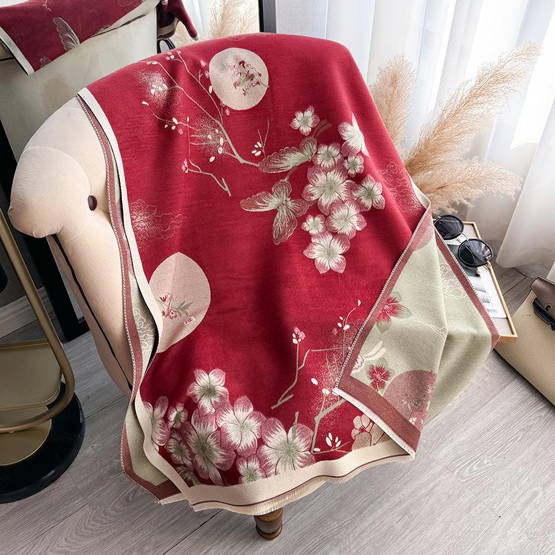 Winter Printed Warm Scarf Women'S High-End Temperament Shawl Dual-Purpose Scarf