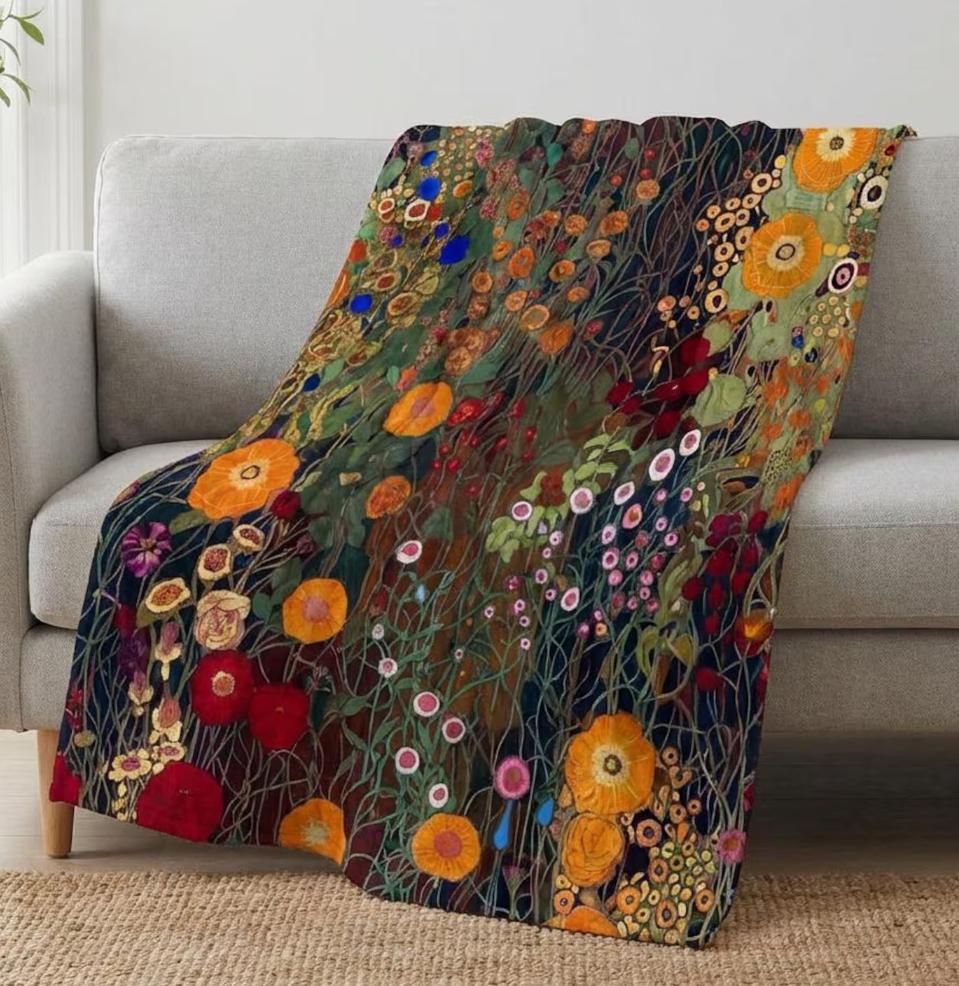 Florale Sherpa-Decke Klimt-inspiriert für Sofa, Wohnzimmer, Heimdekoration