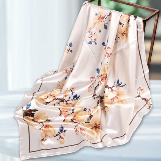 Exquisite Sunscreen Decorative Silk Scarf Women Elegant Peach Blossom Pattern Square Shawl Costume Accessories