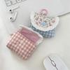 Mini Cute Sweet Lace Floral Coin Purse  Pink Blue Plaid Headphone Protective Case Girls Portable Small Storage Bag