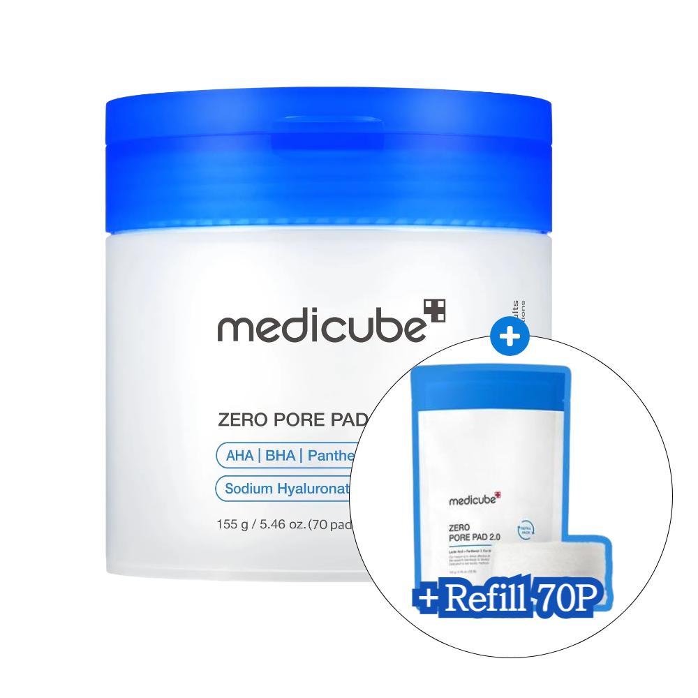 Medicube Zero Pore Pad 2.0 Pads Set(70P + Refill 70P) – Korean Exfoliating Toner Pads with Salicylic Acid, Lactic Acid & Centella