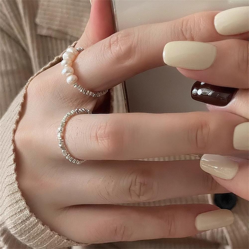 Pearl Broken Silver Ring Sterling Silver ins Personalized Index Finger Ring Jewelry