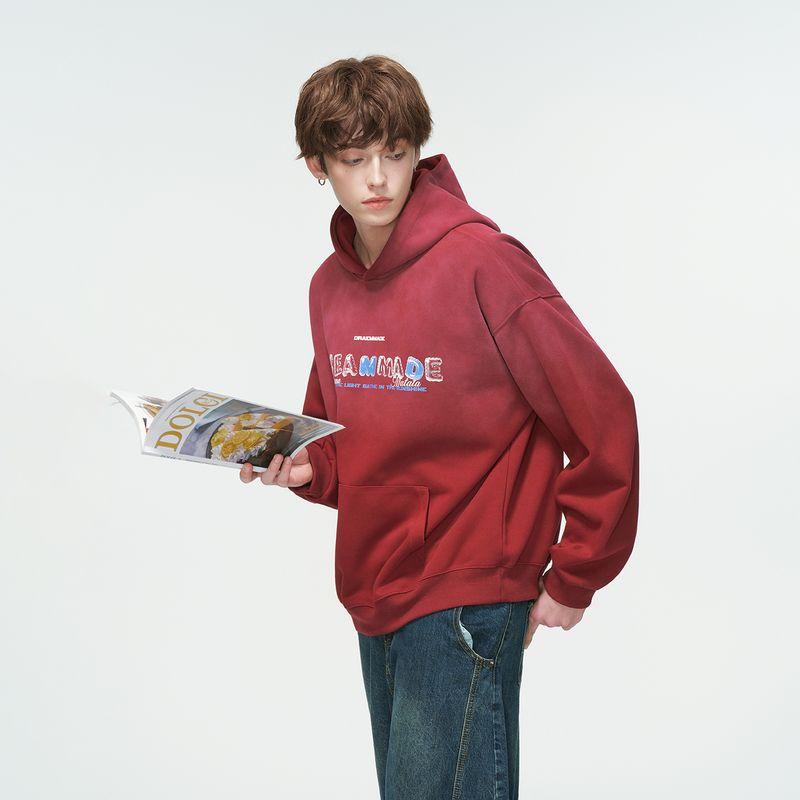 

Dream Made American-Style Washed Heavyweight Hooded Sweatshirt for Men, Spring and Autumn Design, Couple Hoodie Jacket Burgundy 2XL