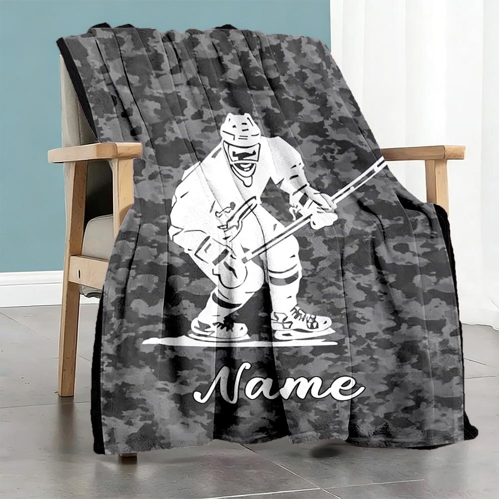 Hockey Style Personalized Name Blanket Lightweight Personalized Blanket Ultra-Soft Throw For Chair Seaside Livingroom Picnics for All Occasions