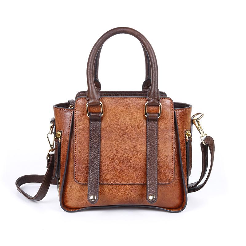Vintage head layer cowhide handbag texture brown ladies crossbody bag urban simple single shoulder bag fashion