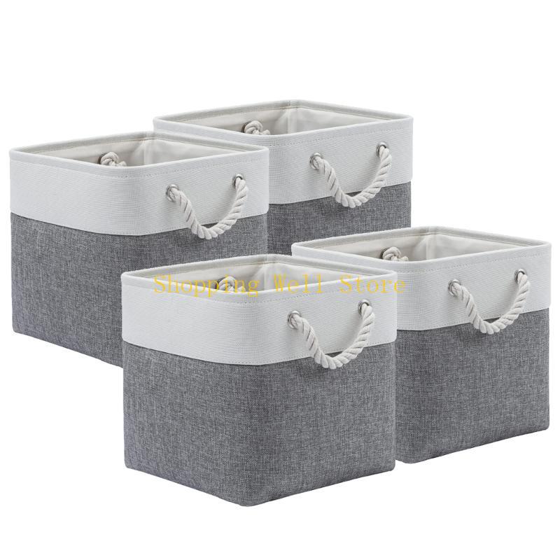 KX4B Set Of 4 Stylish Storage Cubes with Easy Carry Rope Handle Multipurpose Fabric Baskets Efficient Organizing Supplies 3190₽