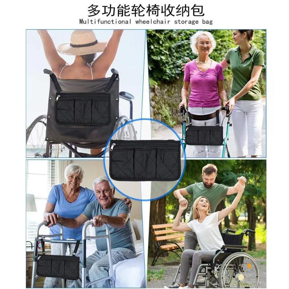 Wheelchair Side Storage Bag Mult‑Pocket Armrest Organizer Pouch Oxford Hanging Bag for Walker Rollator Wheelchair Accessories