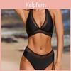 Polyester High Waist Bikini With Mesh Panels And Removable Padded Cups For Water Sports