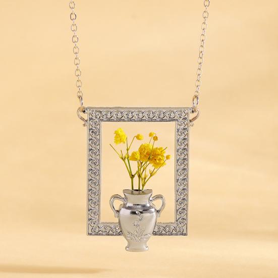 Flower Vase Necklace Brooch Retro Photo Frame And Vase Pendant Necklace Dried Flowers Holder Brooch Jewelry Gift for Women Mom Wife