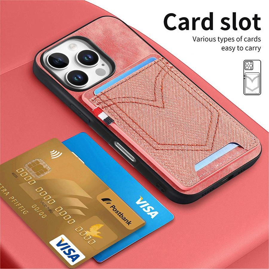 IPhone Samsung Xiaomi Google için Kart Yuvalı Kot Dokulu Telefon Kılıfı Manyetik Araç Tutucu Uyumlu Düşmeye Karşı & Parmak İzine Karşı Arka Kapaklar