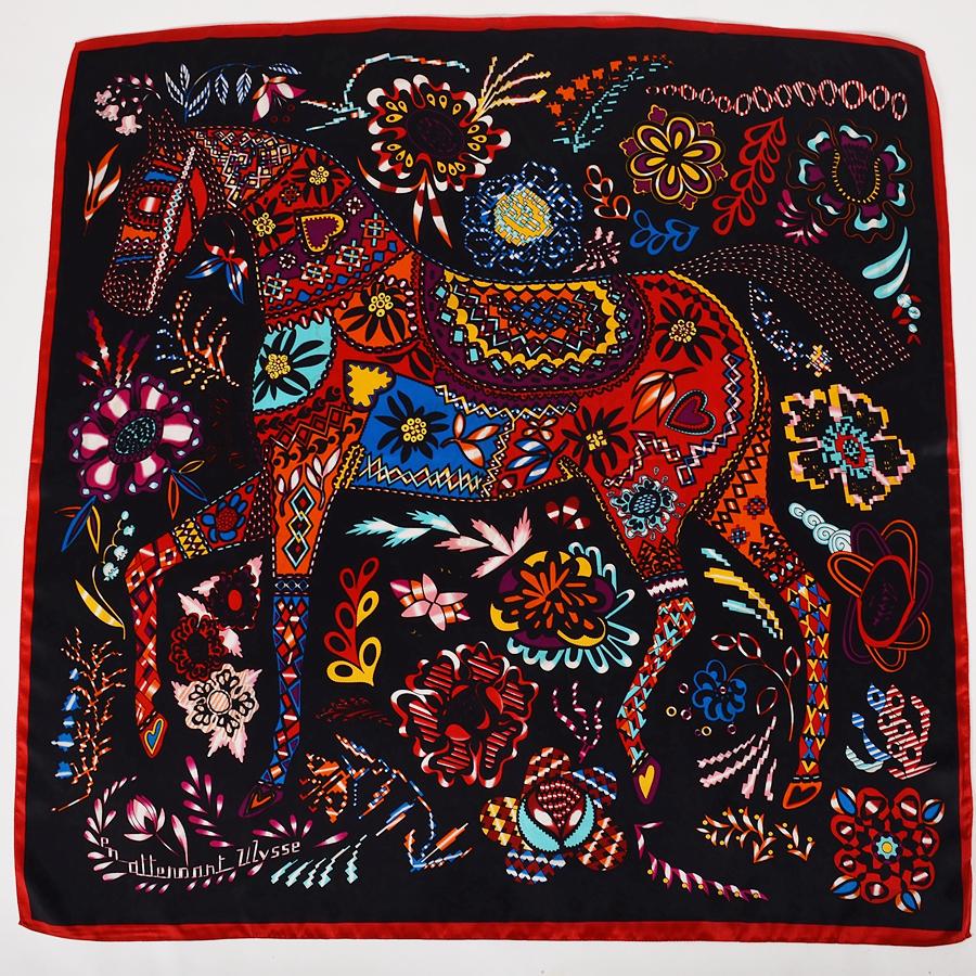 BYSIFA|Brand Colorful Pure Silk Women Square Scarves New Cat Fish Design Muslim Hijabs Fall Winter 100% Real Silk Scarf 90*90cm