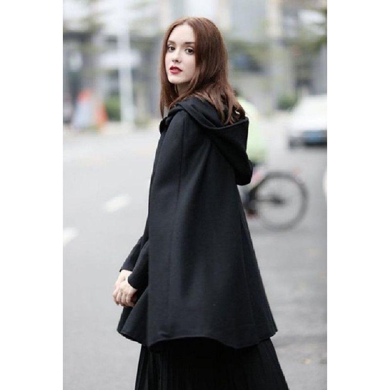 Wish Amazon Fall and Winter Women's Loose Hooded Button Faux Wool Loose Cape Tops Inverness Cloak