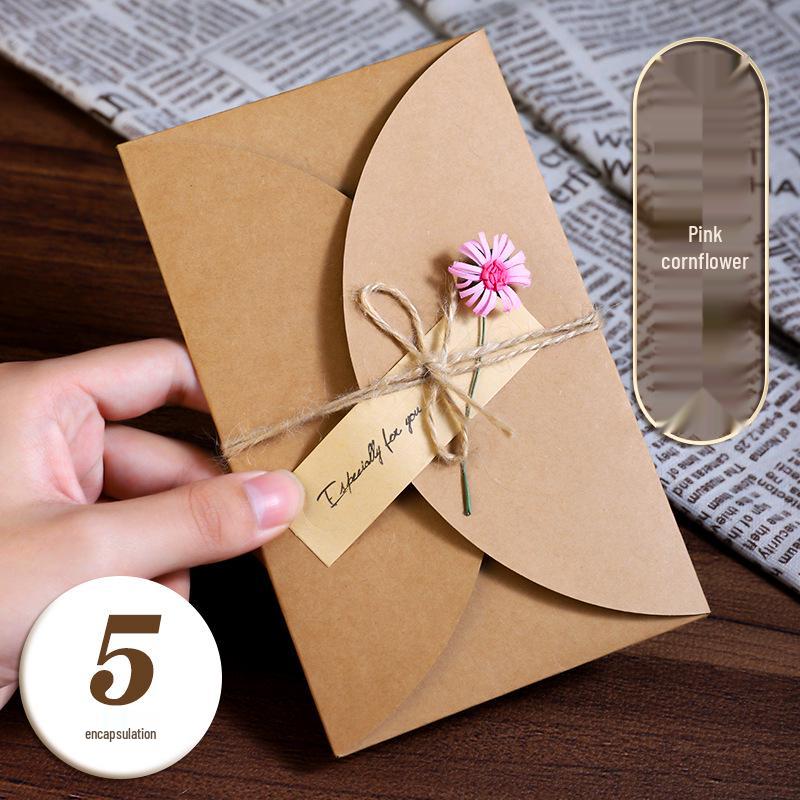 Handcrafted Retro Kraft Dried Flower Greeting Card for Birthdays & Father's Day