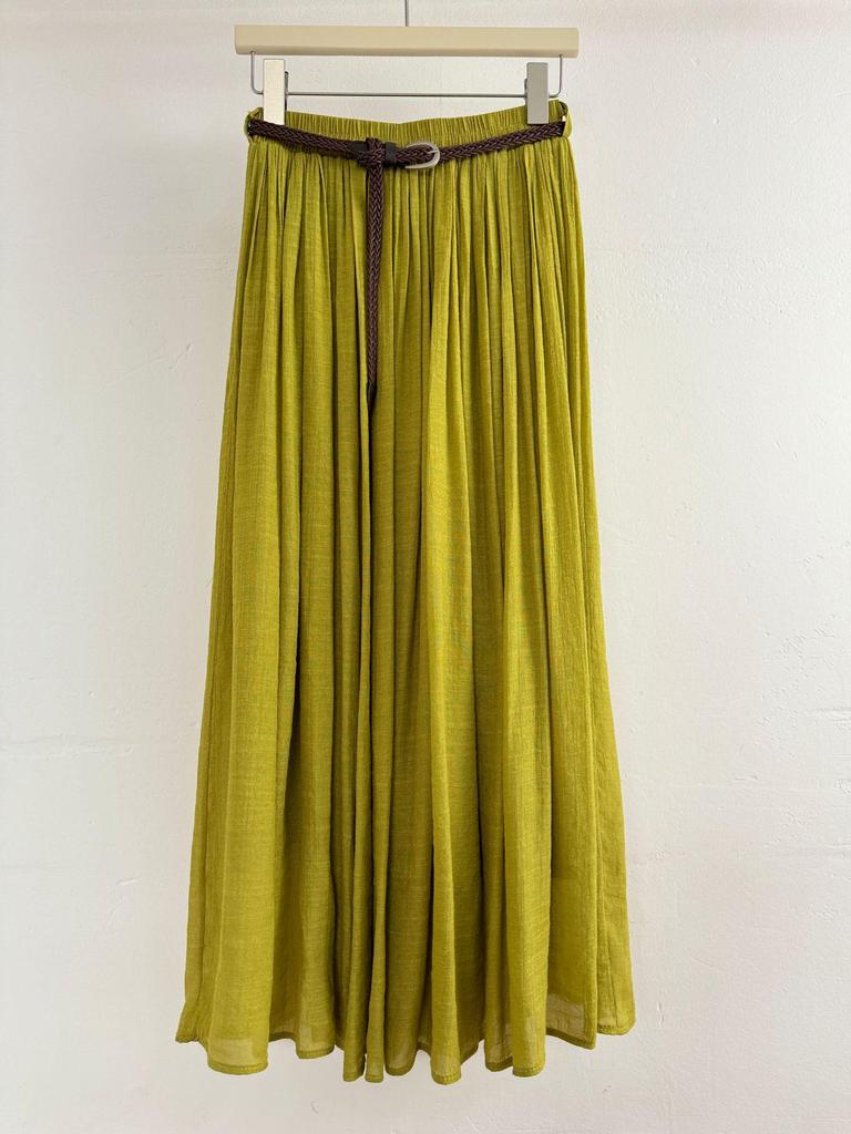 European-American Cotton Linen Patchwork Midi Skirt: Versatile Classic for Spring/Summer