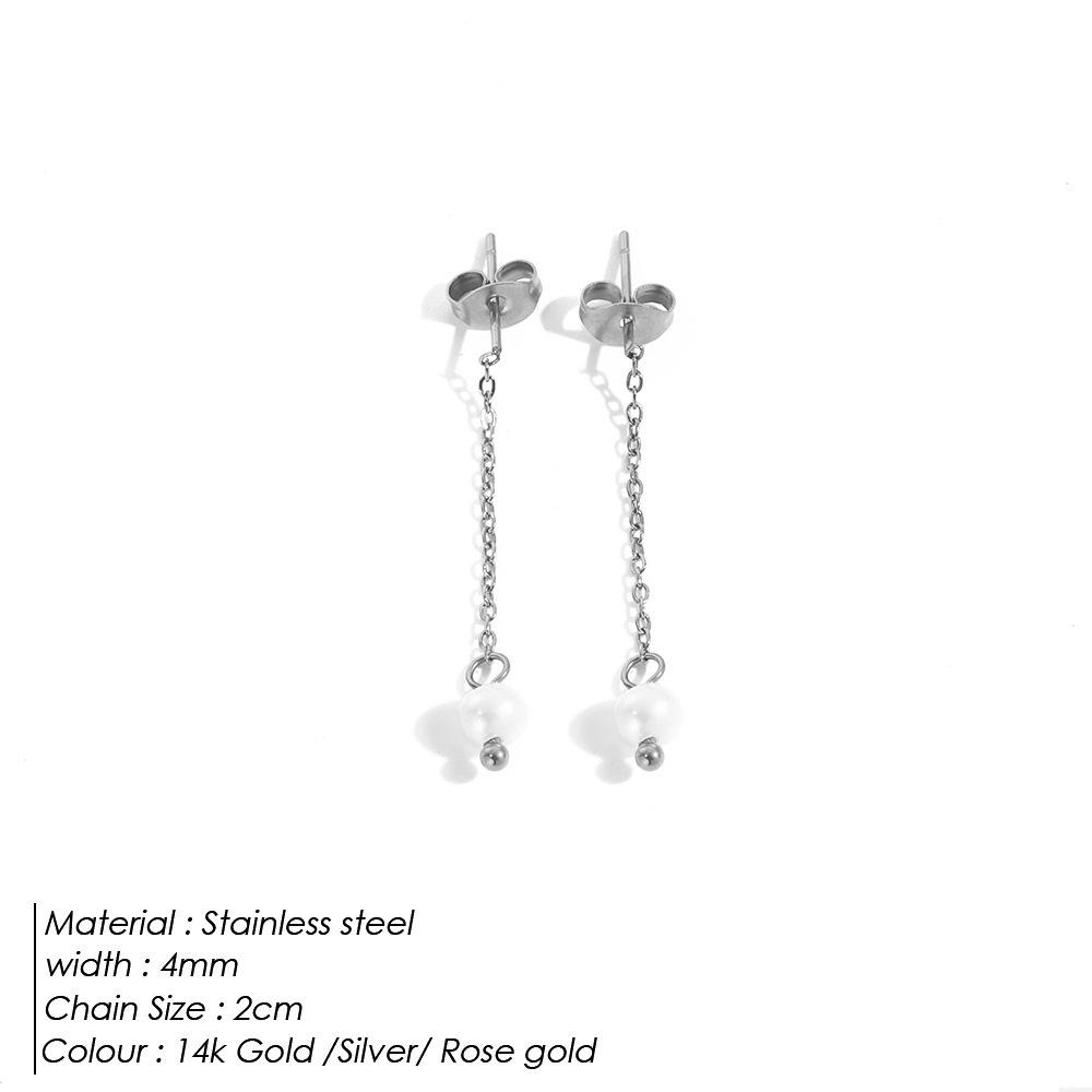 Minimalist Stainless Steel Pearl Dangle Earrings - Allergy-Free, Colorfast, Light Luxury Commuting Style