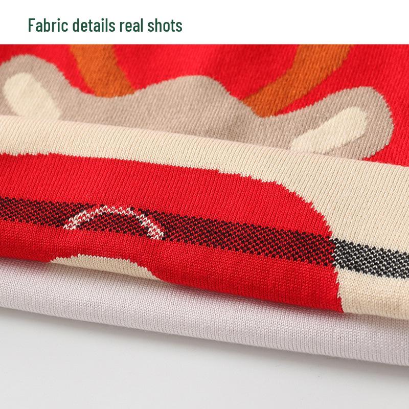 Christmas Kids' Sweater with Cartoon Sleigh, Reindeer & Santa Claus, Pullover Design, Long Sleeve