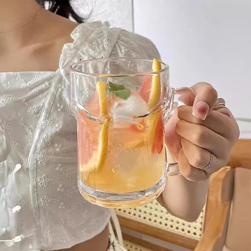 510ml Simple Transparent Glass Cup with Handle Home Juice Milk Tea Cup Cold Cup Bar Beer Glasses Large Capacity Drinkware
