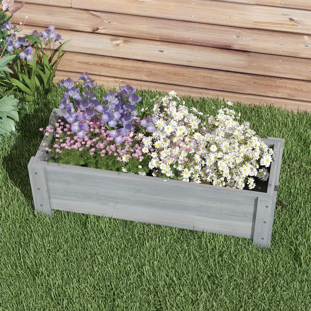 58L Garden Raised Bed Planter Grow Containers for Outdoor Patio Plant Flower Vegetable Pot Fir Wood, 100 X 36.5 X 36 Cm, Grey