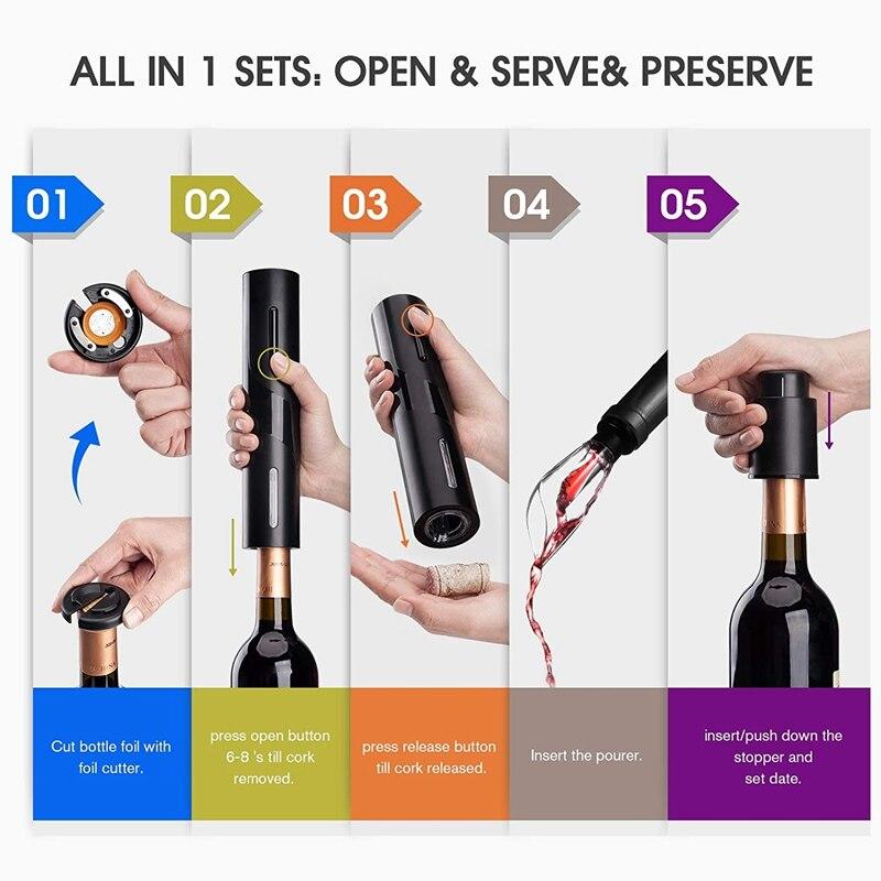 Electric wine bottle opener set, electric corkscrew, automatic wine opener, wireless wine opener, wine bottle set | bottle openers