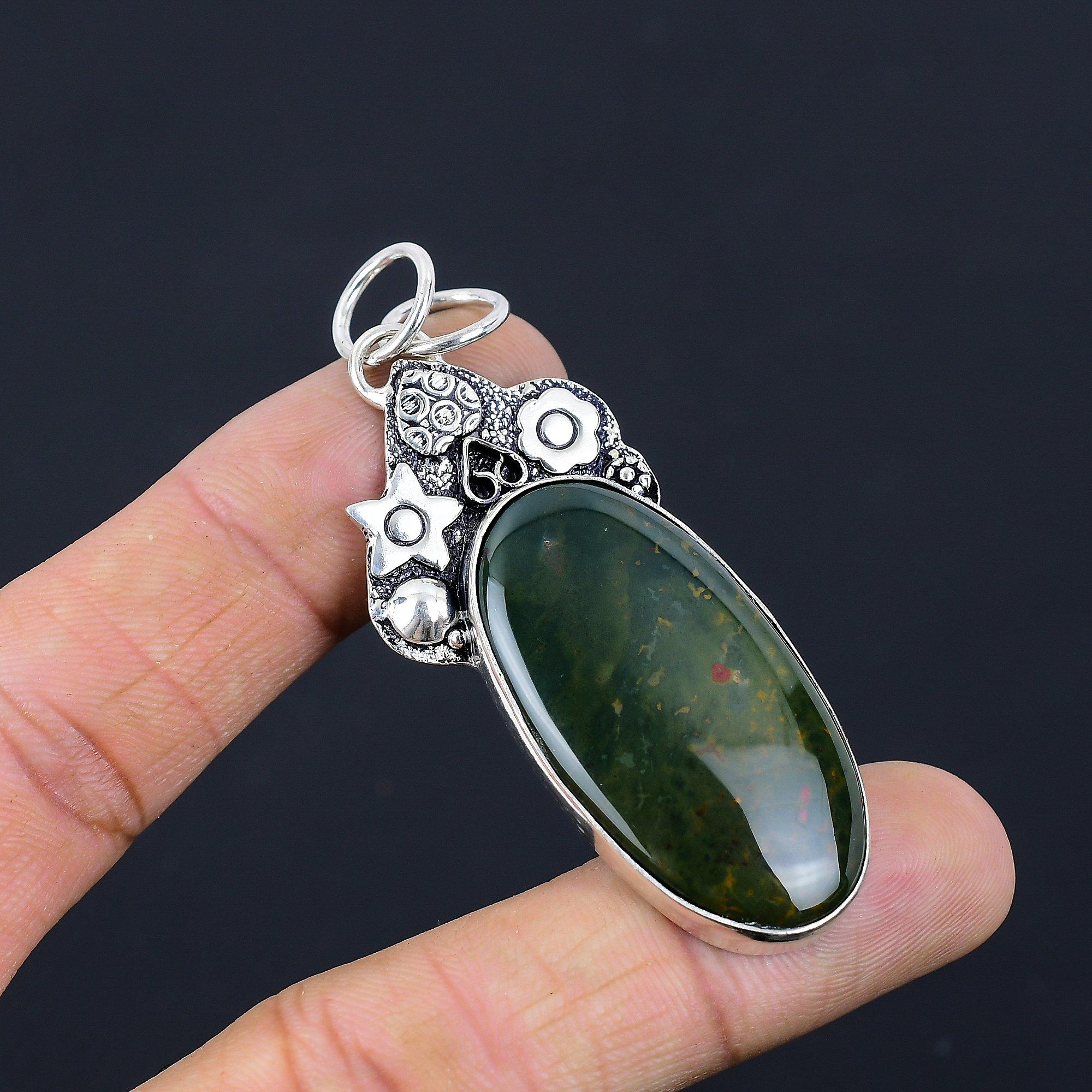 

Womens day Sale 925 Silver Oval Natural Bloodstone Anniversary Pendant Jewelry