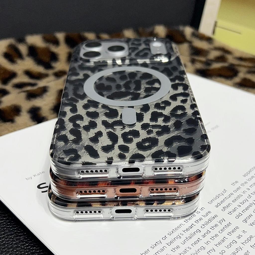 For iPhone 17 Pro Max Case Compatible with MagSafe IMD Leopard Print TPU PC Phone Cover